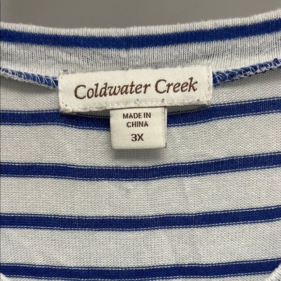 Coldwater Creek Navy and White Striped V-Neck Sweater - Picture 2 of 4